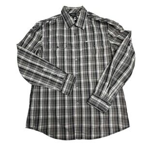 Marc Ecko Cut & Sew Shirt Mens Large Gray Plaid Long Sleeve Button Up Skull Back